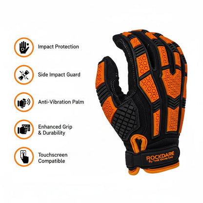 TASK ROCKDARE Anit-Vibration Side Impact Gloves, Black, RD1020