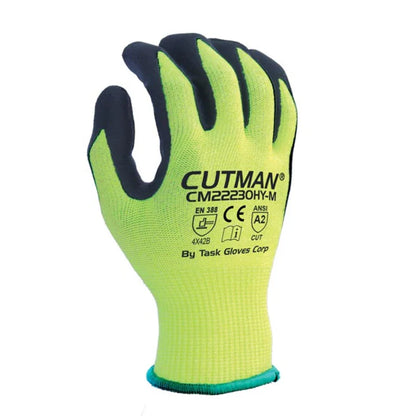 TASK CUTMAN 13G ANSI A2 Cut Resistant Micro-Foam Nitrile Coated Gloves, Yellow, CM22230HY